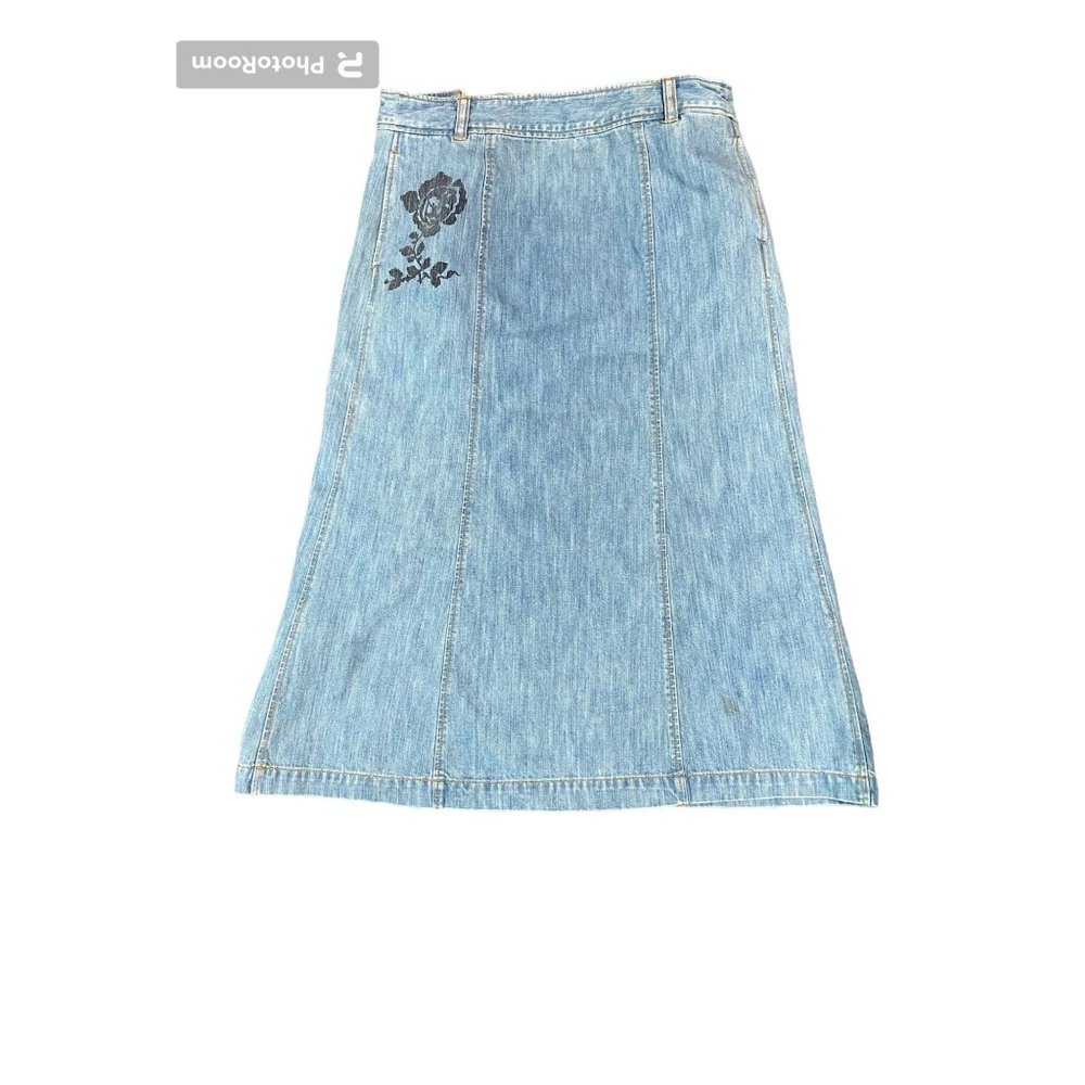 SOLD Vintage Y2K JCrew Denim A line Skirt With Black Rose Print Size 4